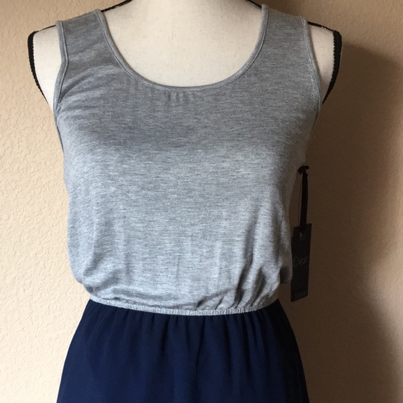 Dex high low navy blue gray midi dress S - Picture 4 of 7
